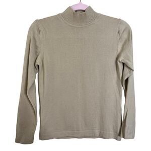 Lord Taylor mock turtleneck tan sweater Italian fine merino wool Small